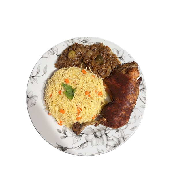 Vermicelles au poulet avec sa sauce oignons et olives